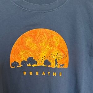 Life Is Good Navy Long Sleeve Tee with Orange Sunset Graphic